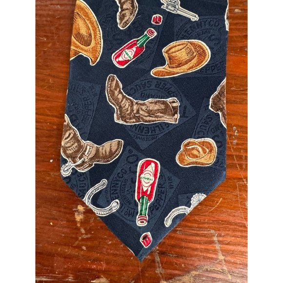 Tabasco Western Wear and Tabasco Bottles Tie OS Blue Western Cowboy Silk - Picture 11 of 16